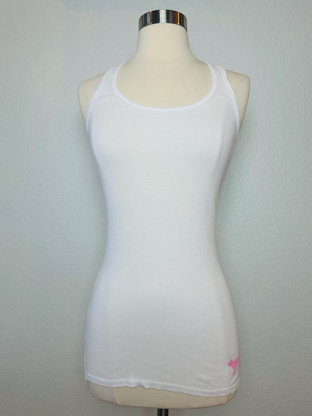 Pink Victoria Secret Racerback Tank Top Women's Size XS White True Pink Love